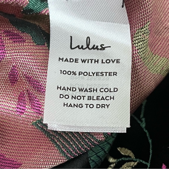 Lulus Make a Move Black Satin Floral Jacquard Asian Whimsical Goth Midi Dress L - Picture 6 of 10